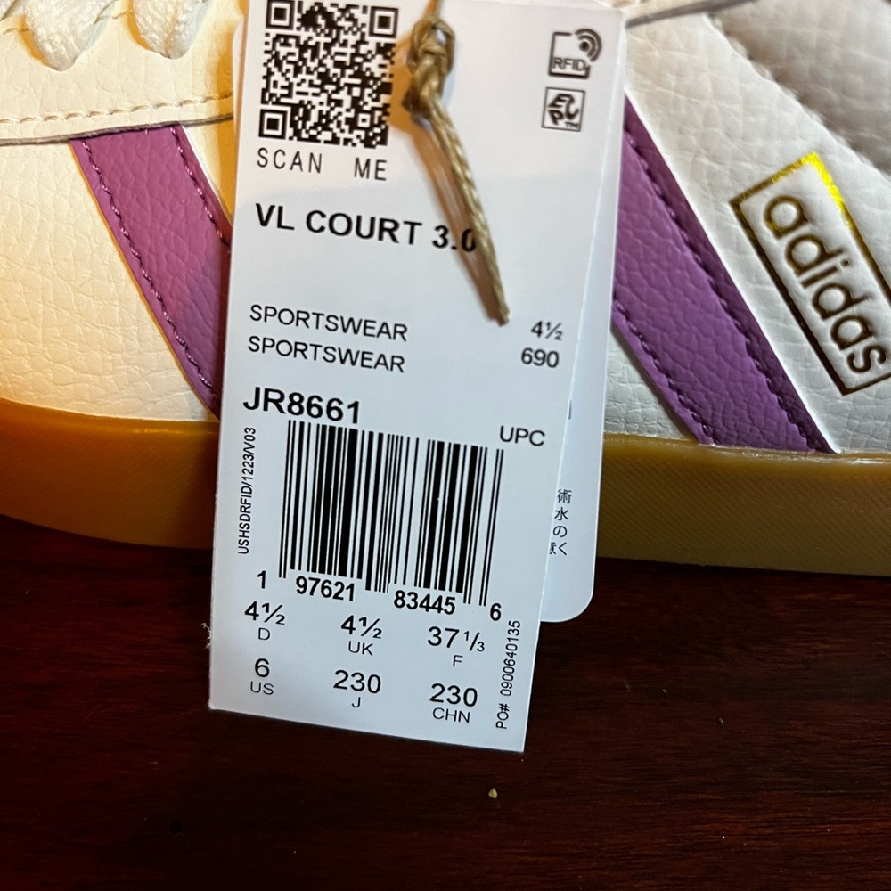 Adidas VL Court 3.0 White and Purple Shoes - Picture 2 of 4